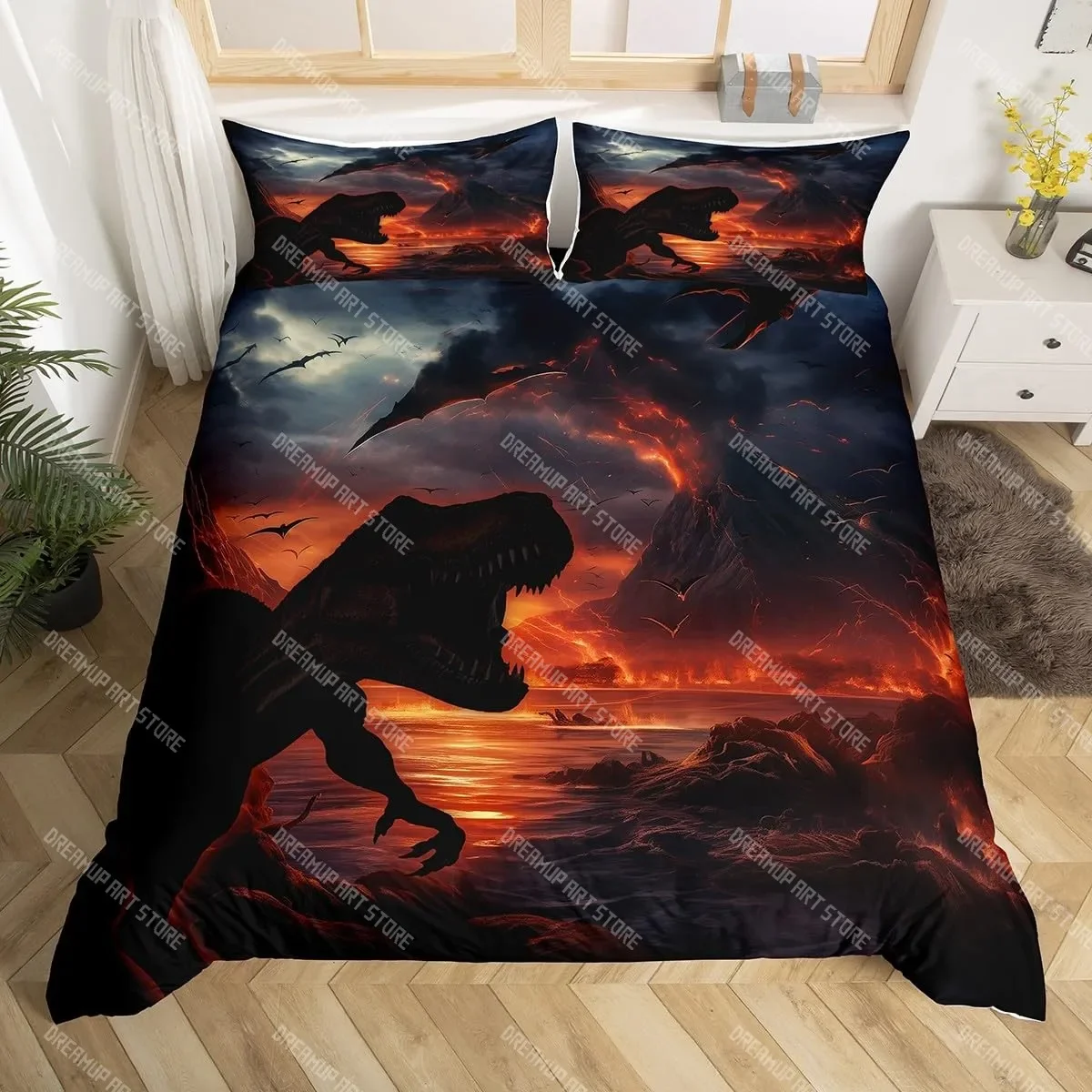 

Volcano Duvet Cover Set Volcanic Eruption Pattern Bedding Set Fire Mountain Comforter Cover Boys Girls Women Men Bedroom Decor