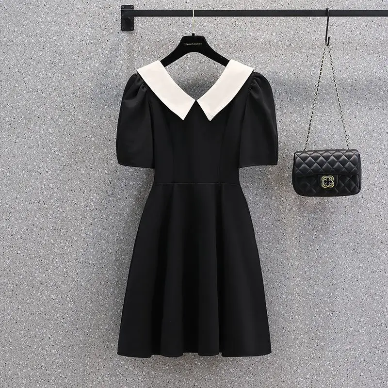 2024 Summer New Large Doll Neck Off Shoulder Bow Tie Up Dress Hepburn Style Little Black Dress