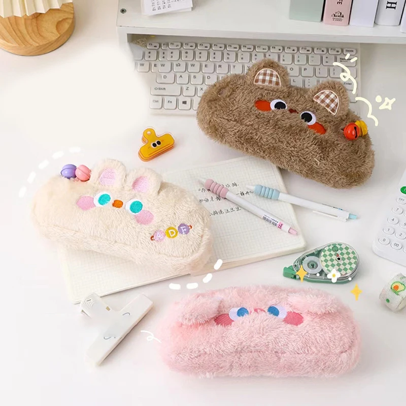 Cat Plush Pencil Case Pen Storage Bag Stuffed Animal Cute Bell Cat Pencil Bag Cute Design Large Capacity Stationery Stationery