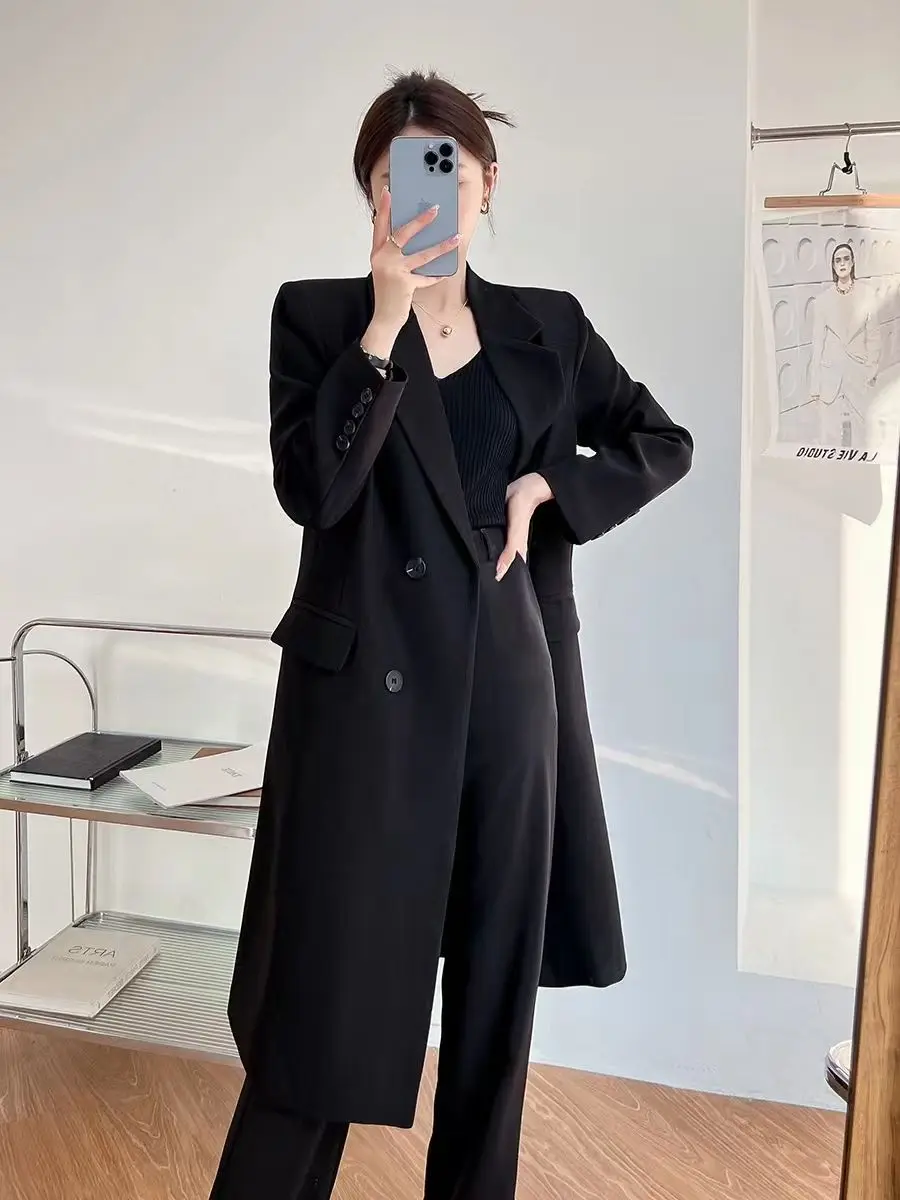 Long Blazers Women Loose England Style Cool Mature Chic Solid Temperament Outerwear Office Lady New Autumn All-match Fashionable