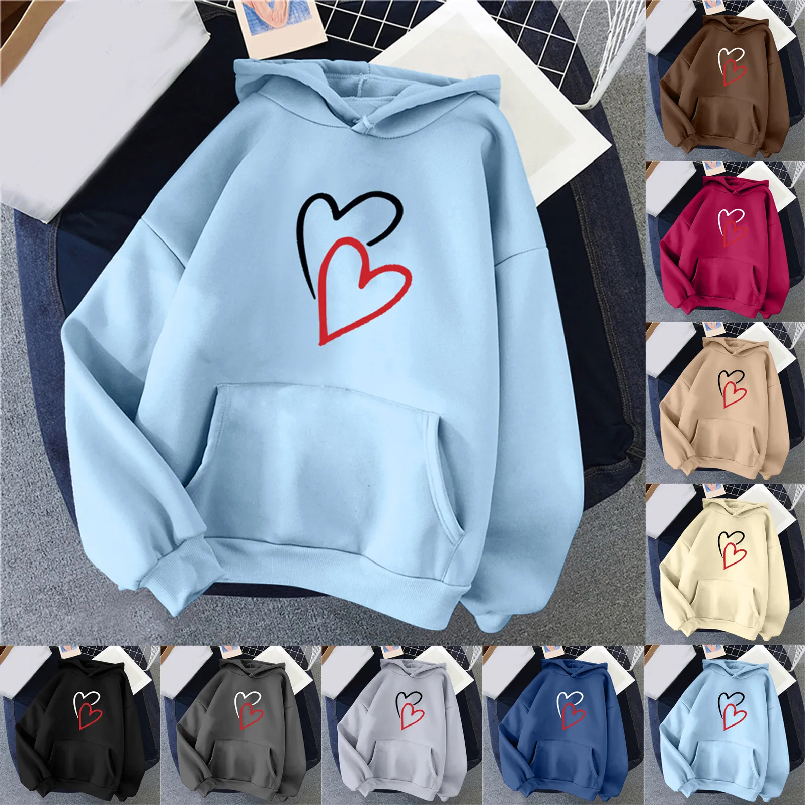 

3 N Women Autumn And Winter Casual Fashion Solid Color Hooded Hoodie Funny Print Pocket Long Sleeve Lightweight Pullover Women