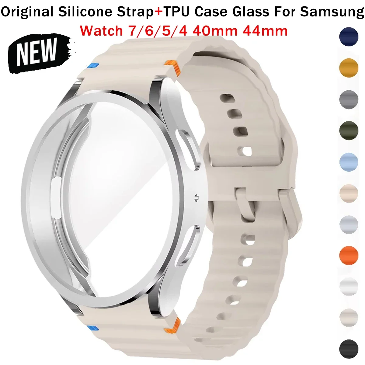 TPU-Hülle+Armband Sportarmband für Samsung Galaxy 7 6 4 5 40mm 44MM Original Silikon-Armband Weiche TPU-Hülle Glasschutzabdeckung