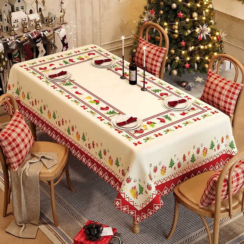 2026 Waterproof Tablecloth for Christmas Aesthetic Happy New Year Dining Table Decoration Reusable Anti-Scratch Insulation Pad