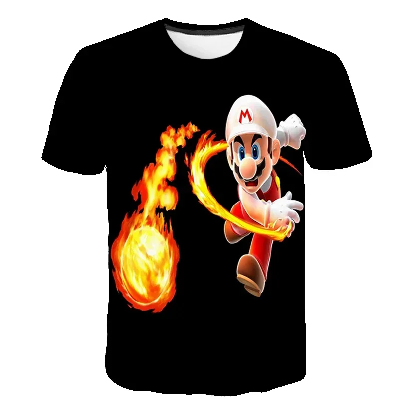 Summer T-shirt  Super Mario bros T-shirt Kids Harajuku Fashion Casual T-Shirt Boy Girls Polyester Summer Men Women Short Sleeve