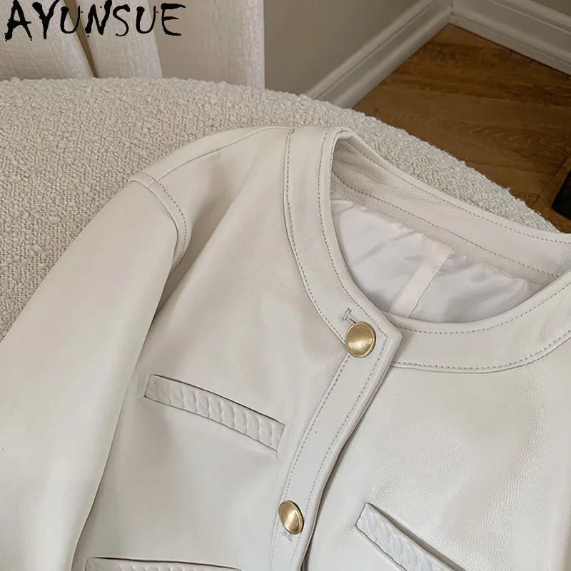 AYUNSUE Real Leather Jacket Women 2025 Chic Autumn Clothes Black Sheepskin Womens Coat Short Style Jaqueta Couro Single-breasted