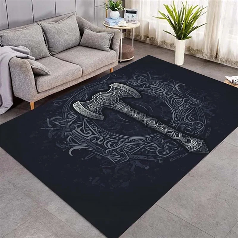 Vintage Viking Rune Hammer Area Rug Non Slip Washable Floor Mat For Living Room Bedroom Kitchen Home Decor