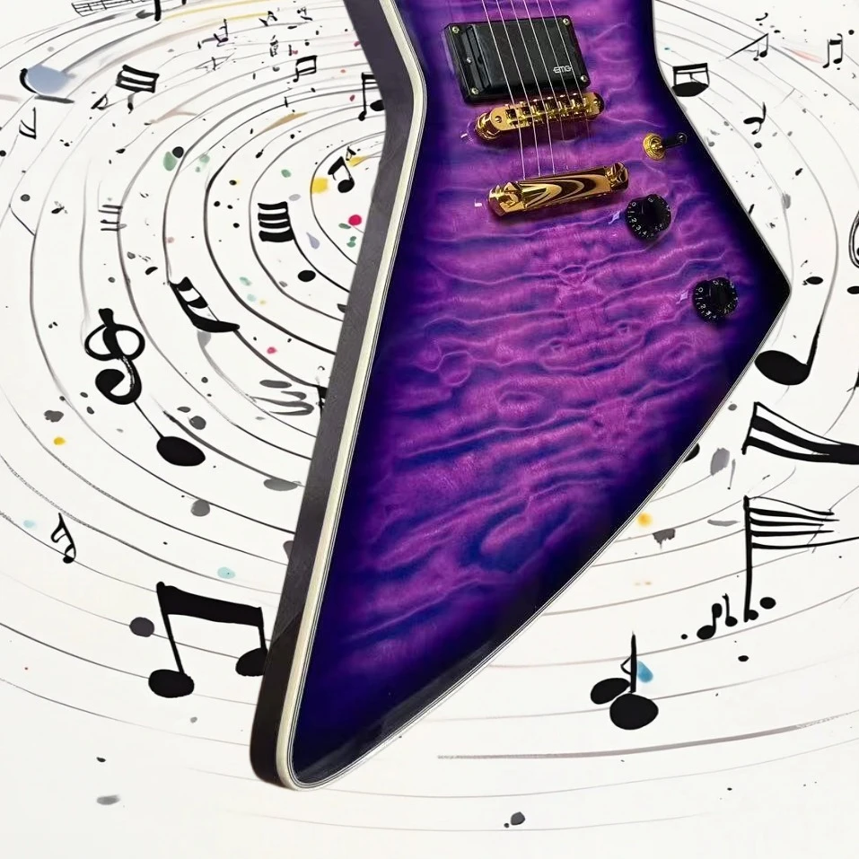 Free Shipping E Shape Electric Guitar Purple Color HH Pickups 6 String Rosewood Neck Beginner Halloween Gift Home Rehearsal