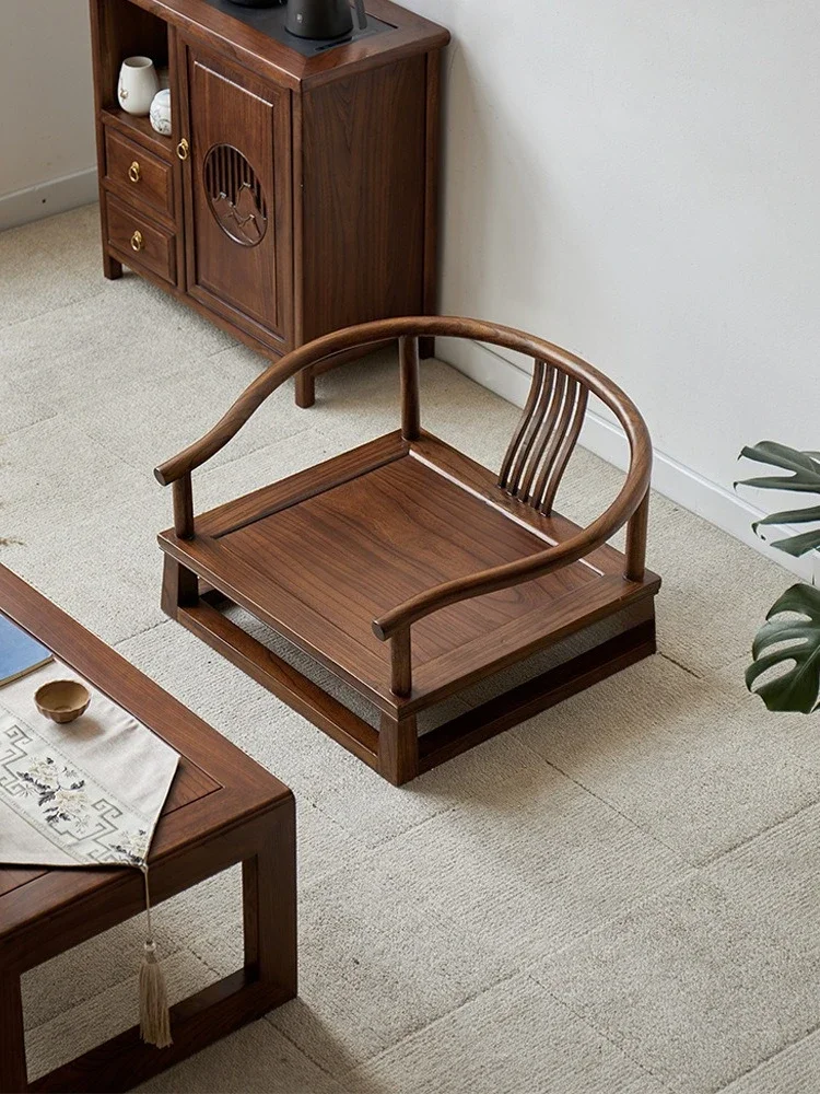 Solid wood new Chinese-style tatami chair low chair, bay window Japanese-style balcony meditation legless backrest tea table