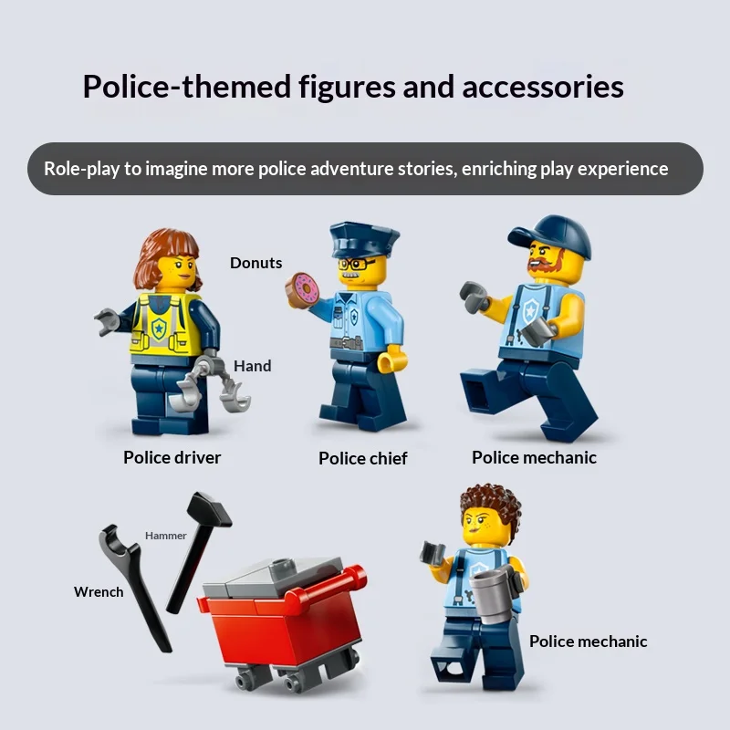 LEGO – blocs de construction série urbaine 60457, voiture de Police personnalisée, Garage, jouets pour garçons et enfants, cadeaux d'anniversaire et de noël