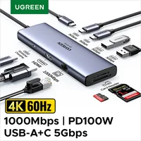 UGREEN USB-C HUB a 4K60Hz HDMI RJ45 Gigabit PD100W SD y TF USB3.0 5Gbps divisor para MacBook accesorios para portátiles estación de acoplamiento