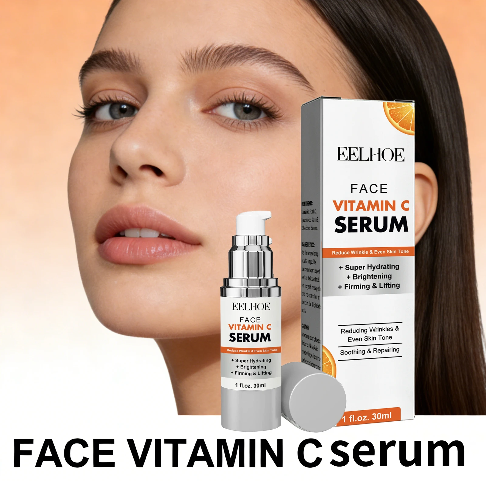 Sérum Facial de Vitamina C Firmador, Lifting e Iluminador, Essência para Uniformizar o Tom da Pele, Melhorar a Opacidade e Hidratação Profunda para Cu