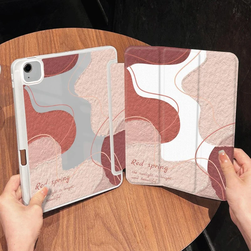 Capa para tablet para ipad air 5 2022 air 4 case 2020 pro 11 ipad 10.2 8th 9th gen ipad 3 10.5 Polegada morandi colorway vermelho primavera impressão