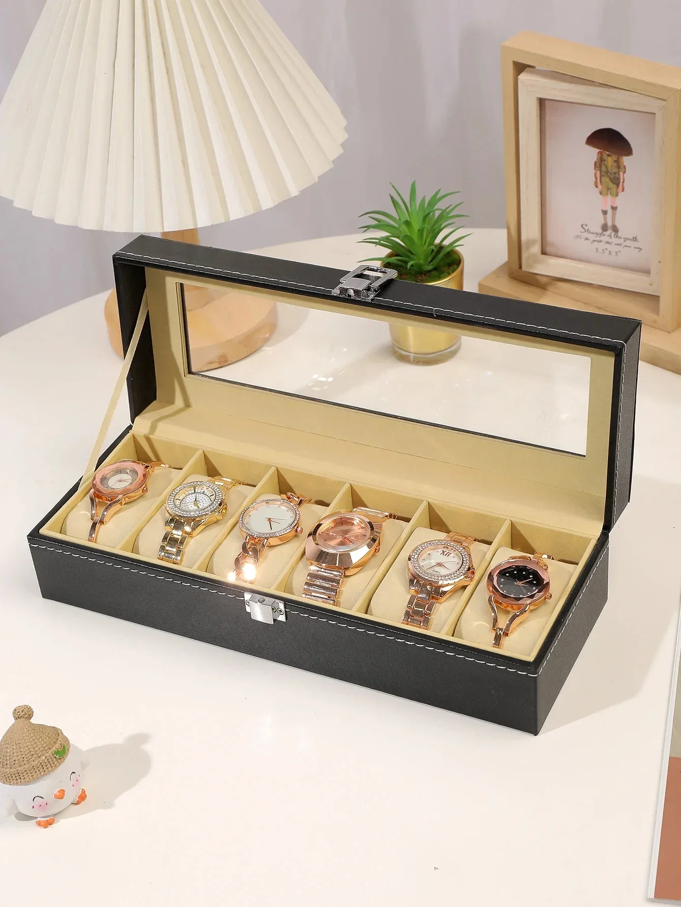 Hot Sale PU Leather Display Storage Collection Organizer Watch Box Case With Glass Top Slot Men Watch Bracket Display Box Gifts