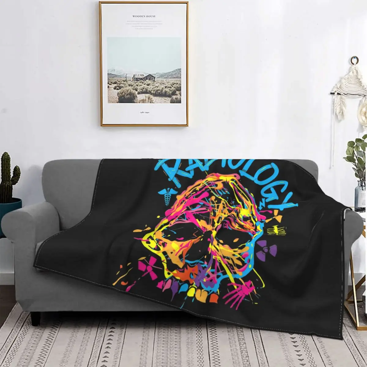 Radiology Colorful Skull Radiology Technician Blanket Casual Flannel Nap Blanket Skin Friendly Sleeping Sheets