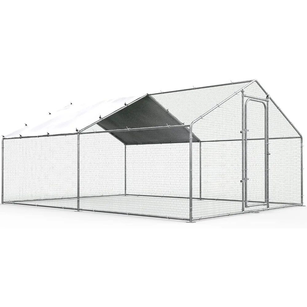 

Chicken Coop Large Metal Cage Outdoor Walk-in Chicken House Heavy Duty Poultry Cage with Waterproof and Anti-UV Cover