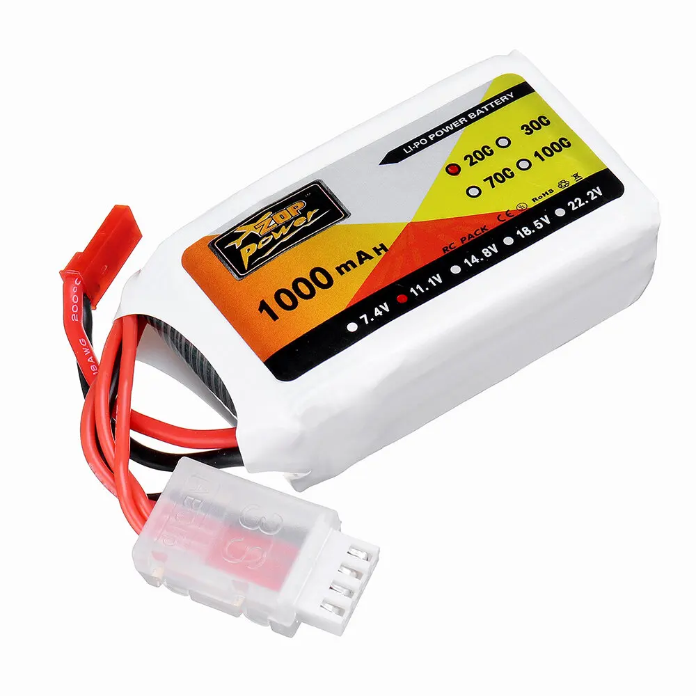 ZOP Power 11.1V 1000mAh 20C 3S Lipo Battery JST Plug