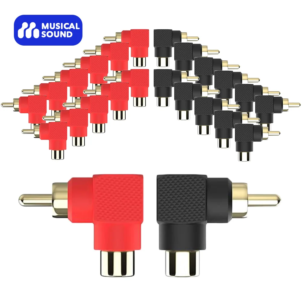 Musical Sound RCA Male to RCA Female Connectors 4/8/12/24/50 Pieces 90 Degree Right Angle RCA Adapter Plug Connector