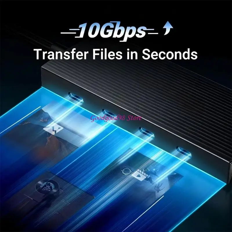 Type C Splitter for Desktop Expansion, Four Way Aluminum Unit with Linked Cable and 10Gbps Data Transfer for Daily File Moving