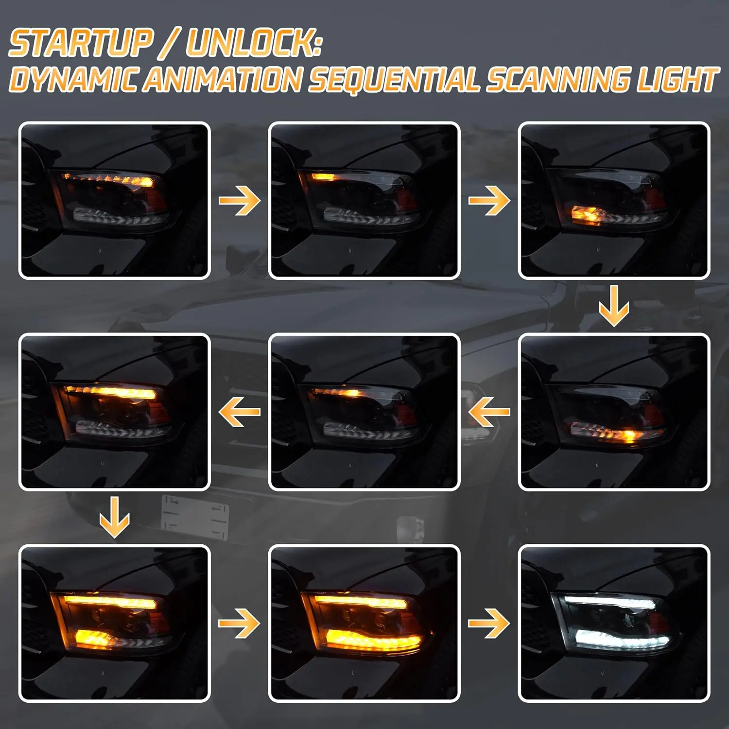 Full LED Headlights with DRL Dynamic Animation Sequential Turn Signal, Compatible with 2009-2018 1500/2500/3500 Series Trucks -
