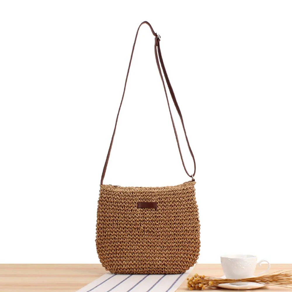 Straw Knitted Purses and Handbags Women Beige Shoulder Bags Summer Holiday Raffia Woven Side Bag Ladies Crossbody Beach Bags