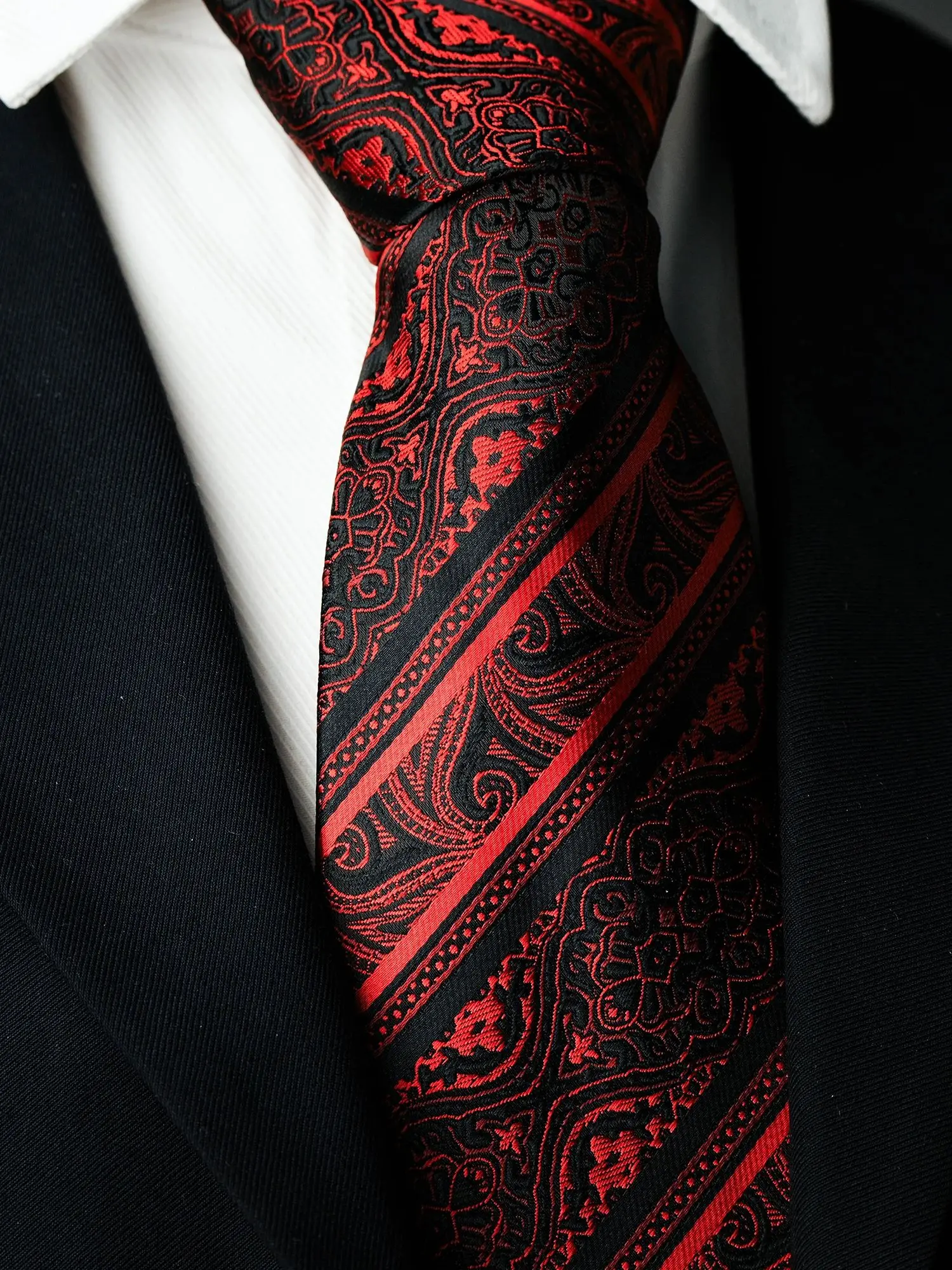 Herren-Krawatte mit 8cm Breite, Cashew-Blumenmuster, Klassische Seidenkrawatte, Gewebtes Paisley-Jacquard-Muster, Formelle Krawatte für Hochzeit, Party und Business – Detail 8