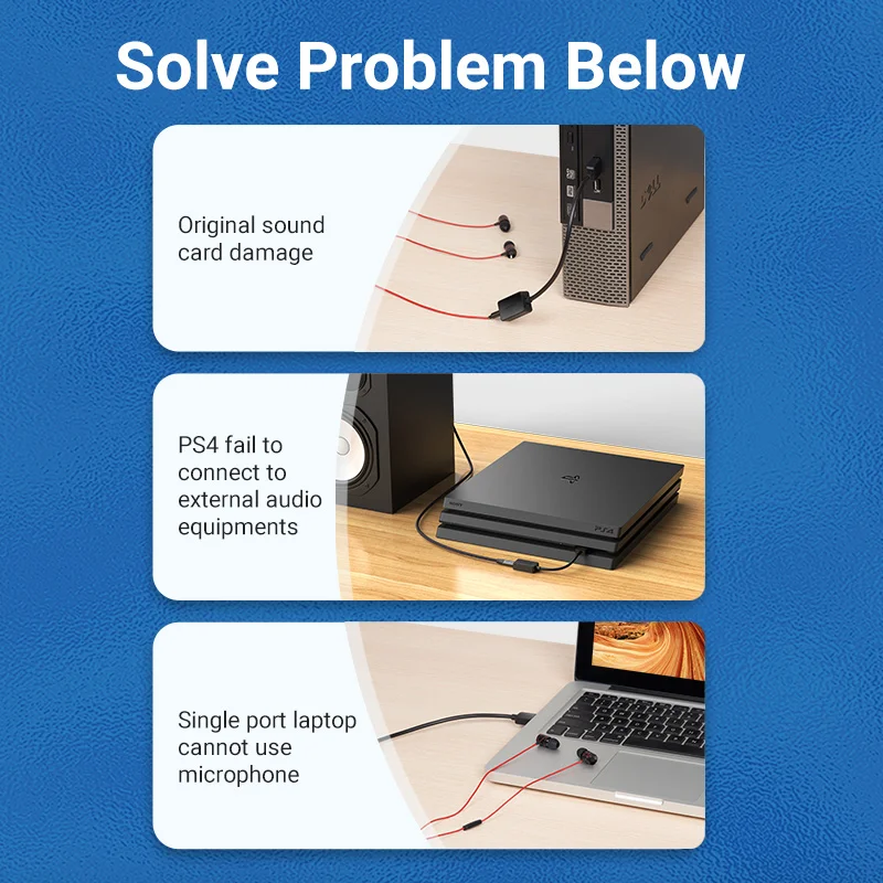 Vention Scheda audio Adattatore audio da USB a 3,5 con microfono Scheda audio esterna per PC Laptop Cuffie da gioco PS5 Scheda audio USB