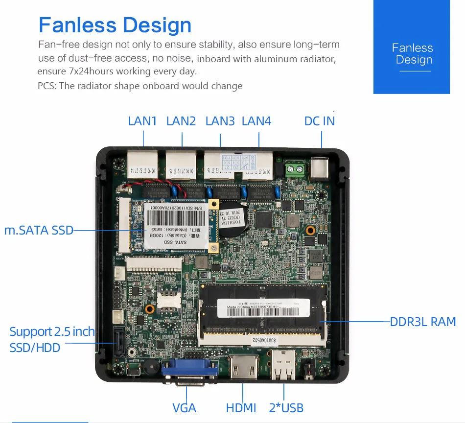 جهاز توجيه جدار الحماية Pfsense بدون مروحة كمبيوتر صغير Celeron J1900 J4125 4 Core 4 Lan Gigabit 10 Linux Openwrt خادم صناعي #5