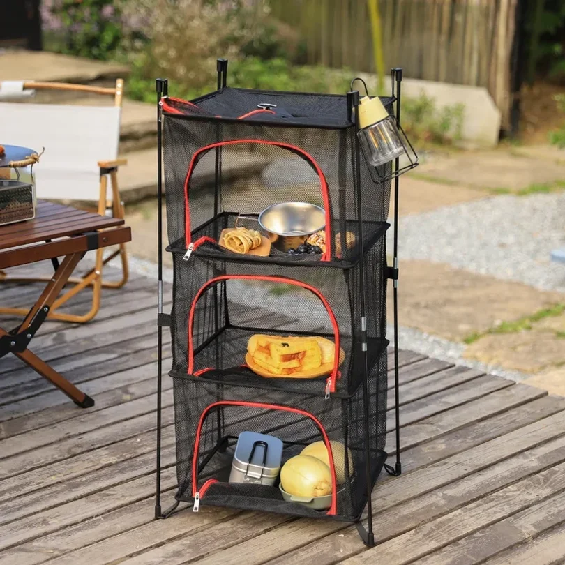 3 Layers Foldable Hanging Mesh Anti-insect Drying Storage Net Rack Drying Folding Net Camping Sun-dried Fish Drying Net Rack