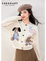 CHEERART Fall White Cute Cardigan Women Knitted Sweater Korean Fashion Knitwears Outerwears Cropped Cardigan Clothes