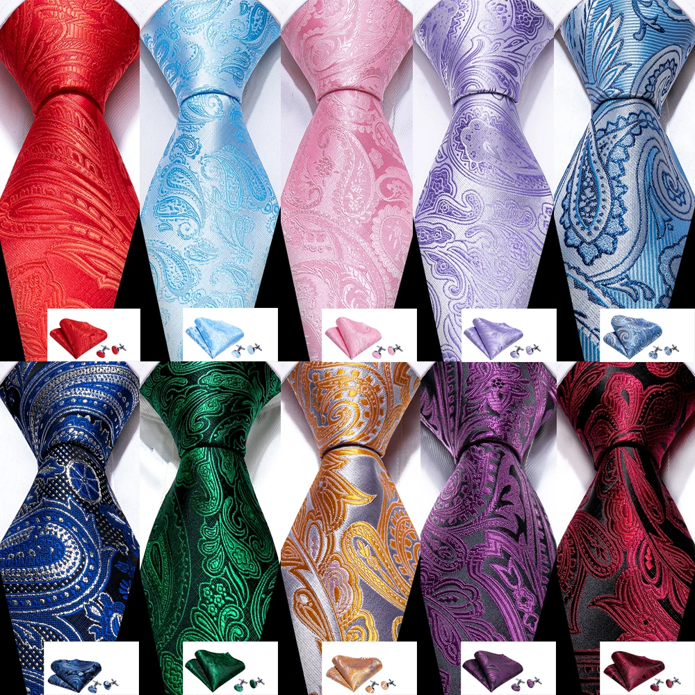 

Men Tie Set Silk Paisley Red Blue Black Purple Green Wedding Buesiness Gift Necktie Hanky Cufflinks Tie for Men Barry. Wang