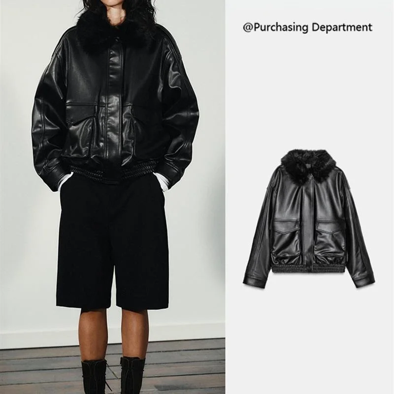 おしゃれな取り外し可能な人工毛皮風ジャケット-レディース-秋の新作-エレガントで上質なza2025-長袖ジッパー開閉