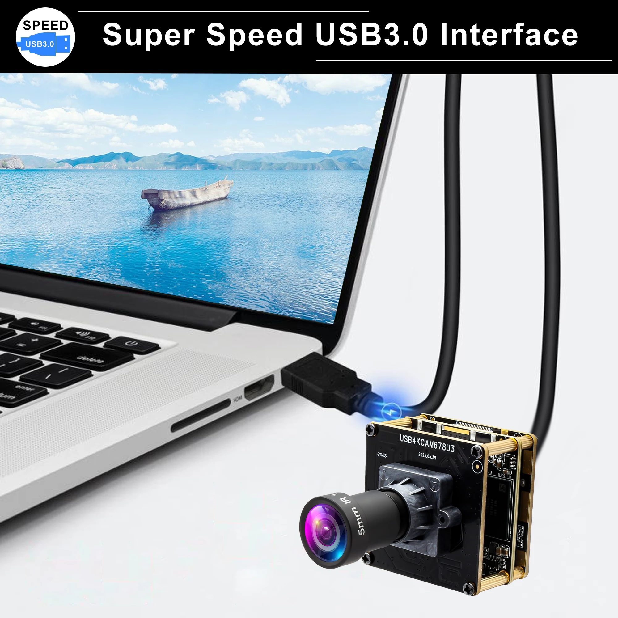 

ELP 4K 60fps HDMI USB 3.0 Camera Module M12 Wide Angle Fixed Focus Industrial PC Webcam IMX678 Low Light Mini USB Camera