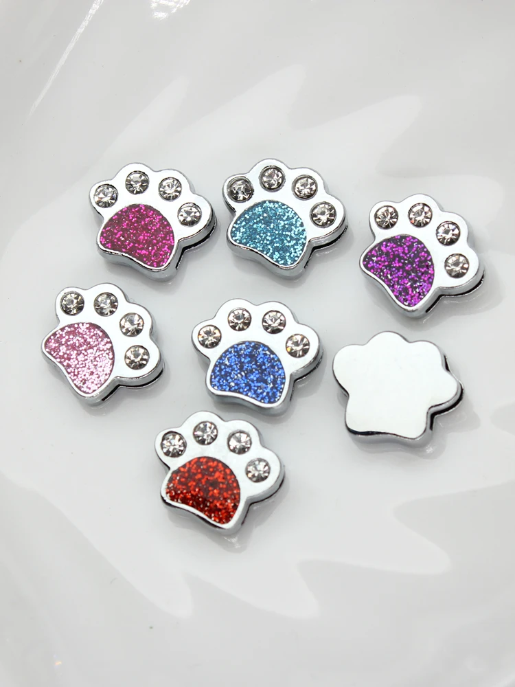

50PC/lot Hole 8MM paw Slide Charm rhinestones diy charms Fit For 8mm Bracelet keychains Jewelrys Making