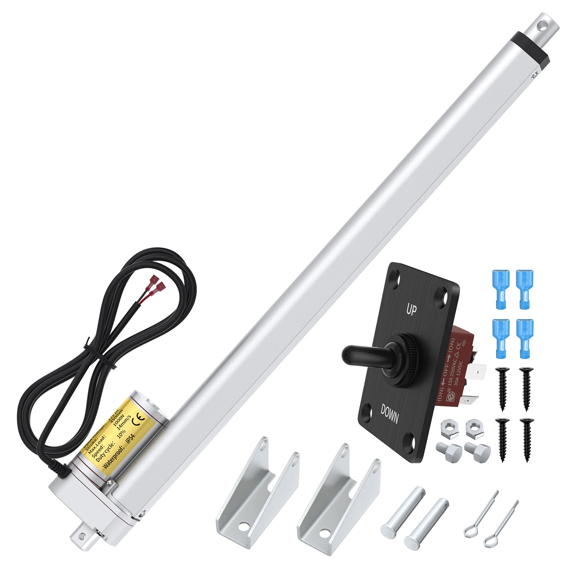 12V Linear Actuator Kit 1000N 220lb Strong Force 14mm/s Stroke 450mm 18 Inch Linear Drive Actuator Motor for Automation Lifting