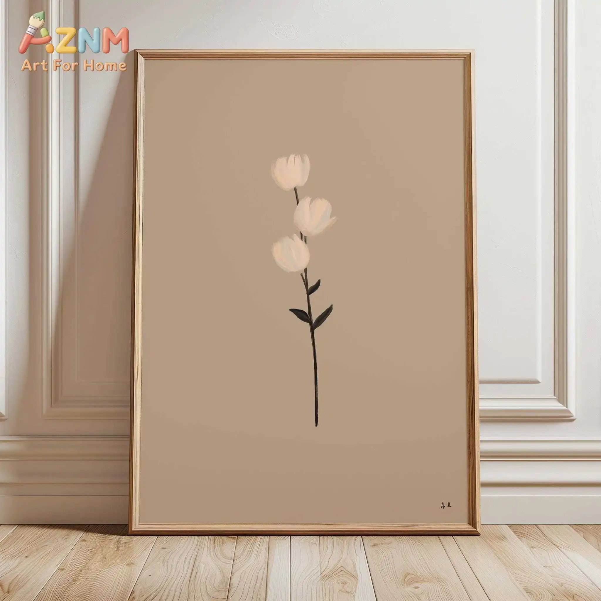AZNM Minimalist Line Tree Flower Canvas Poster Frameless Wall Art Neutral Beige Simple Botanical Sketch Print For Living Room Be