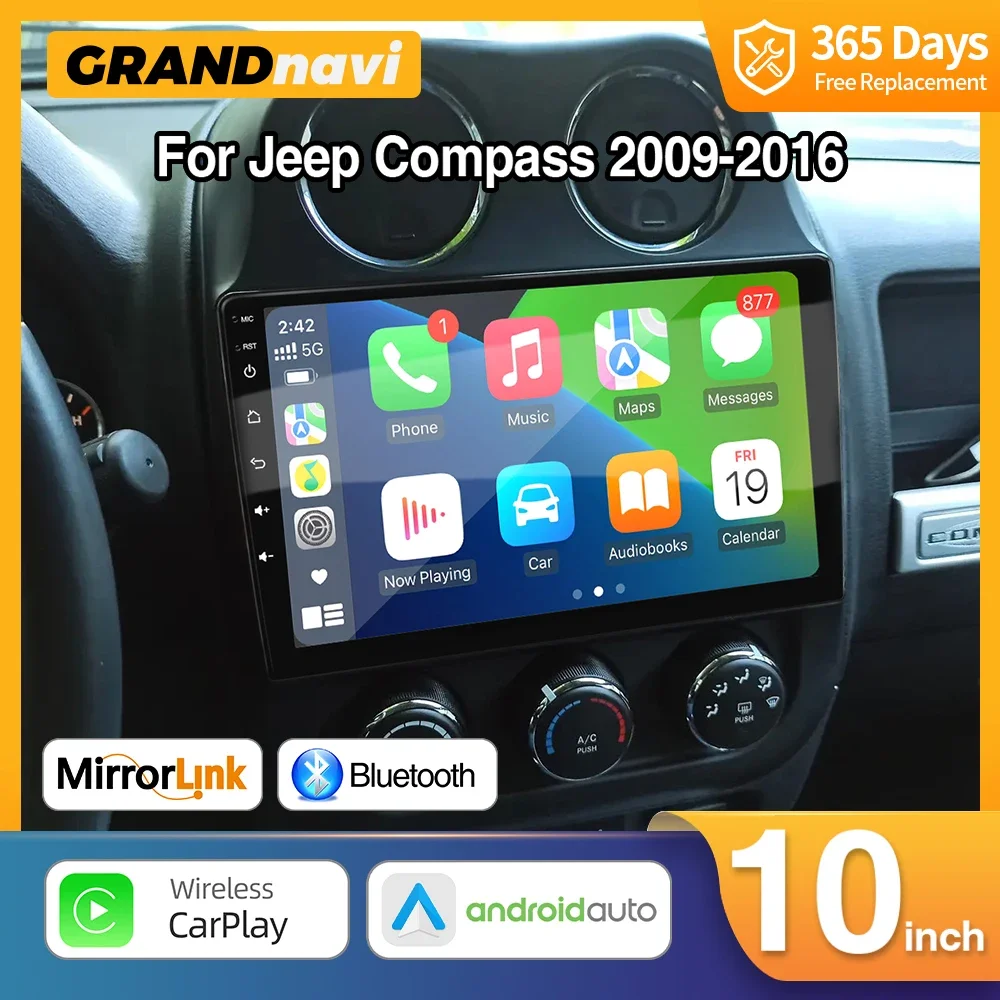 Car Radio For Jeep Compass Patriot 2009-2016 Stereo Player 10inch Android 11 Wireless Carplay Android Auto GPS Navigation RDS