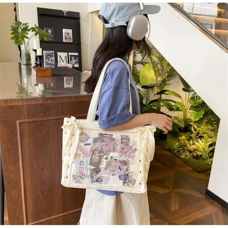 Neue Japanische Süße Schleifen-Ita-Tasche, Lolita-Mädchen Transparente Handtaschen, Modische Große Kapazität Tragetasche, Ästhetische Schultertaschen – Detail 8