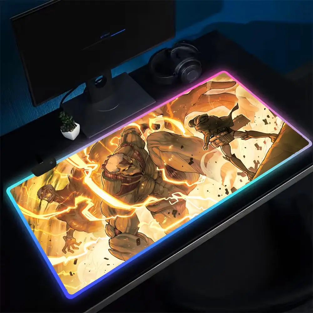 Super Attack On Titan Mouse Pad Anime Gaming Mouse Pad LED Table Pads Backlit Rubber Desktop XXL Mousepad RGB Desk Mats