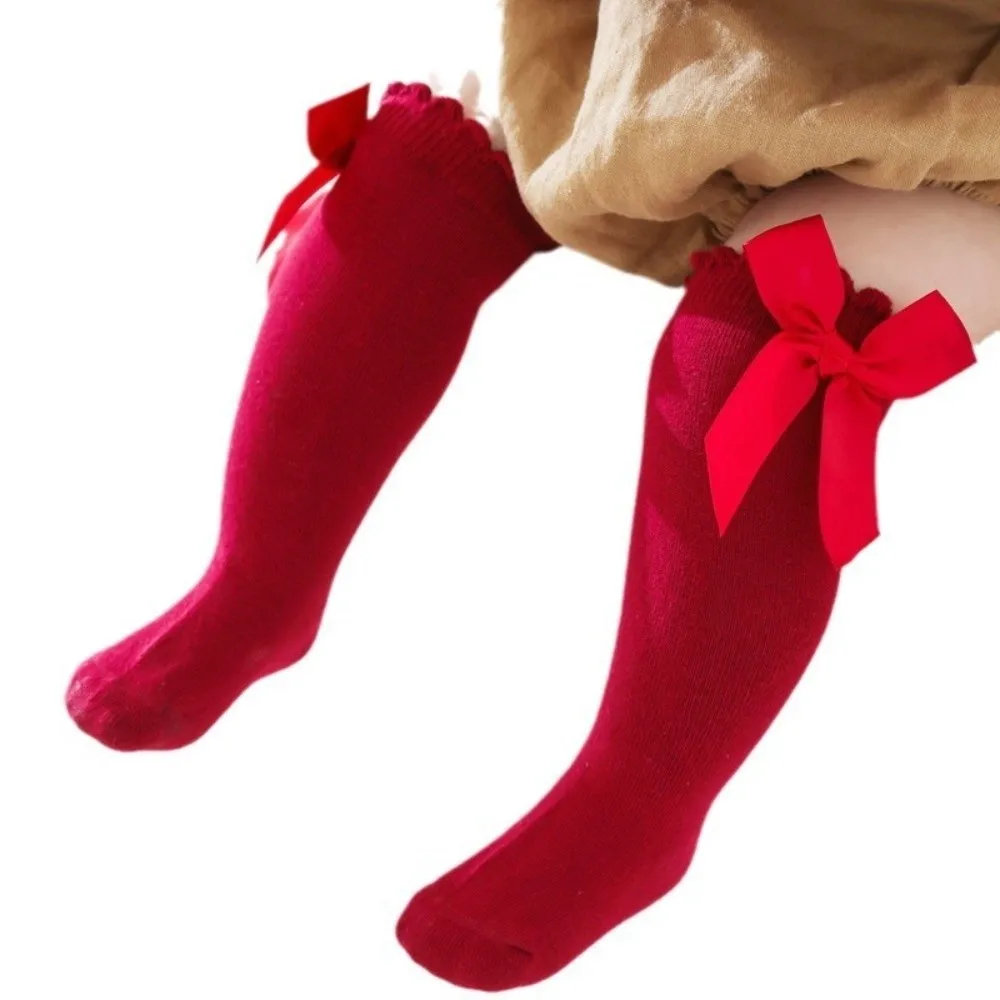 new Bow Leg Warmers Red Green Cotton Princess Socks New Year Socks gift