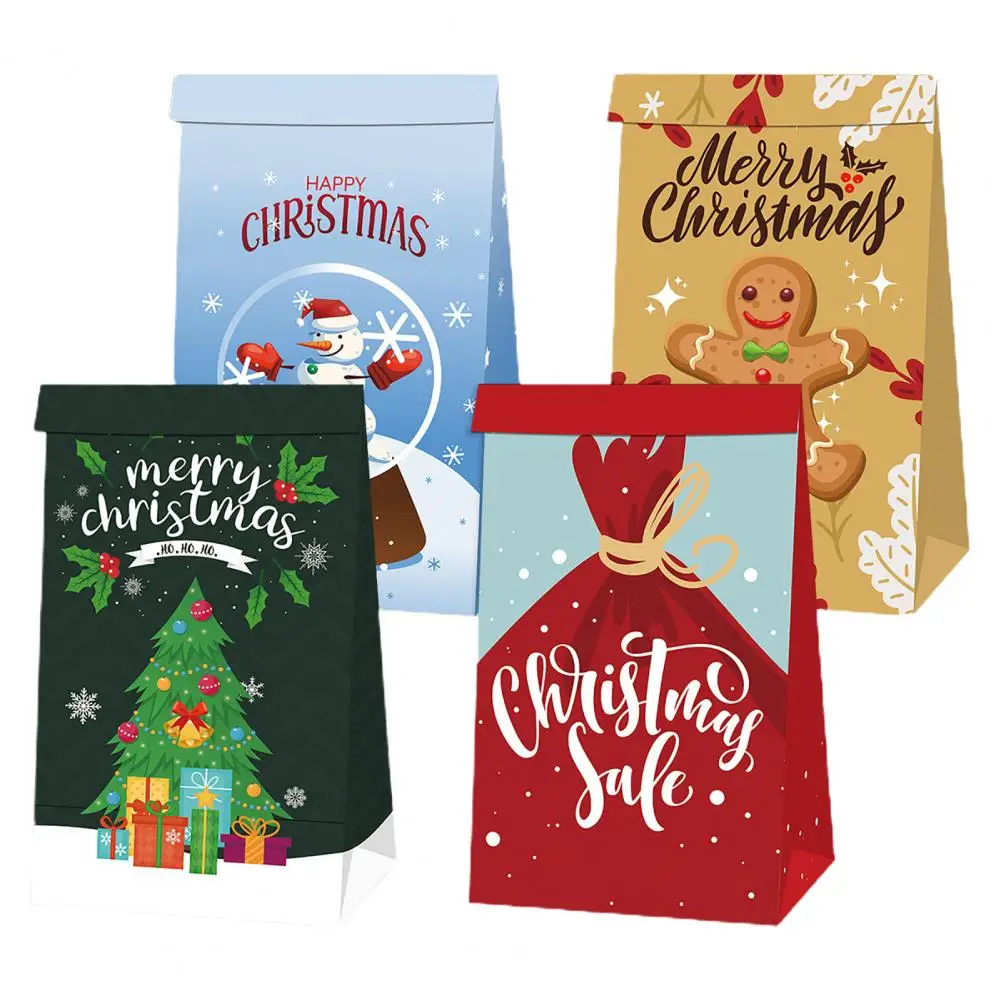 

12Pcs Candy Bag，Christmas Gift Bag，Thick Paper，Santa Snowman Tree CookieReusable Grocery Treat Candy，Packaging Bag