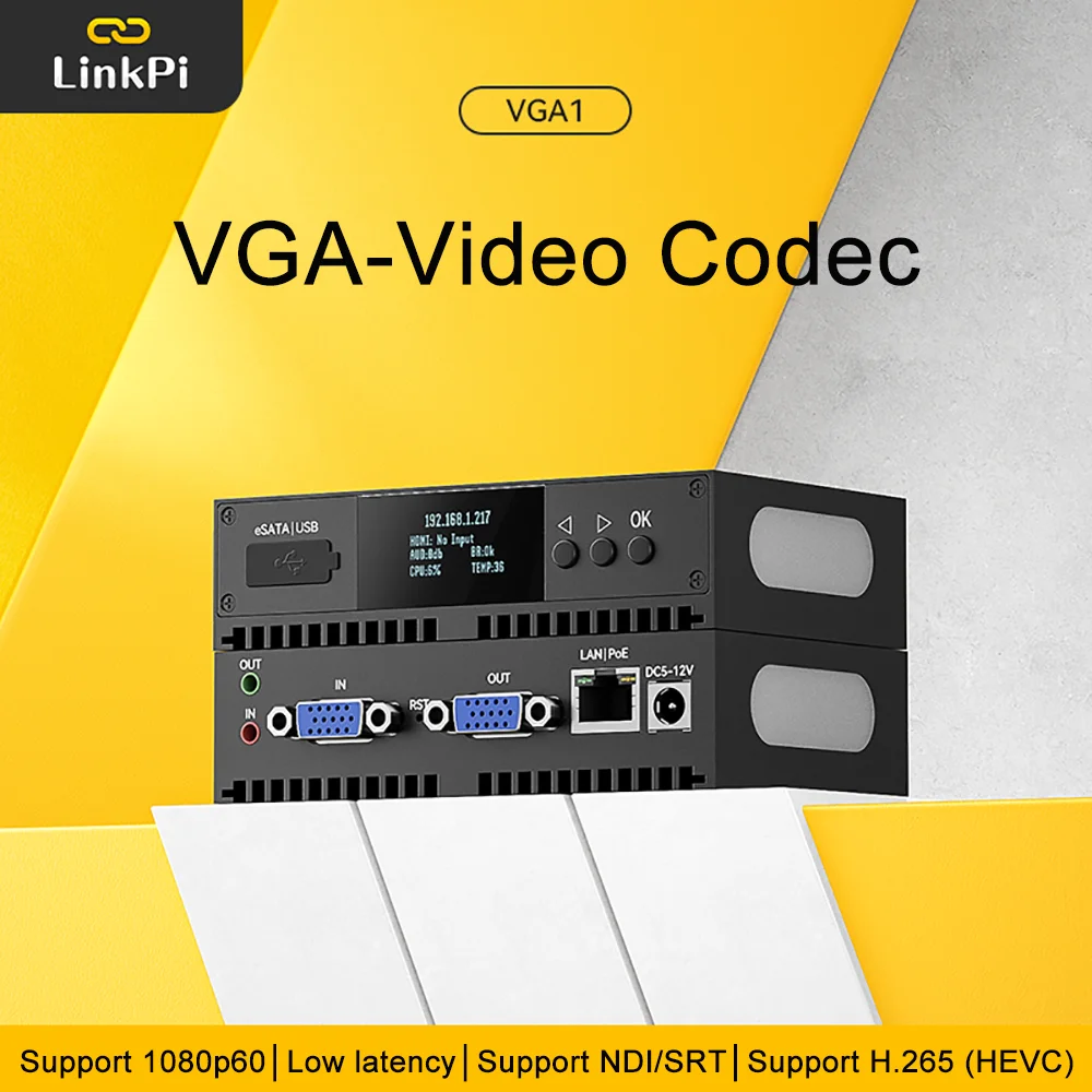 LinkPi VGA1 1-channel VGA Capture Decoder HD Encoder H265 Multi-platform Live Box Artifact NDI SRT RTMP WIFI 6 Supports 1080p60