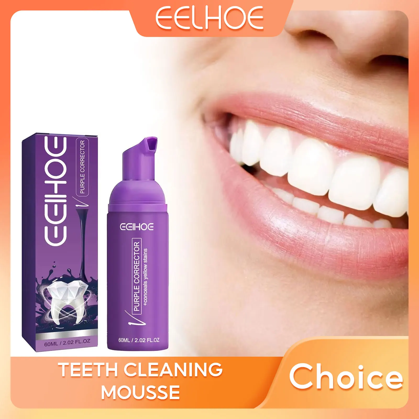 

Purple Corrector Mousse Toothpaste Dental Cleaning Stain Remover Refreshing Breath Whitening Purple Toothpaste Oral Hygiene 60ml