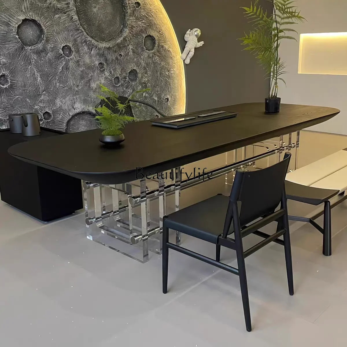 

FG52Italian minimalist light luxury resin dining table high-end villa large flat floor household tea table