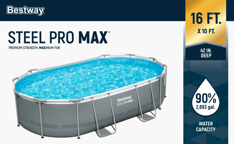 Bestway Steel Pro Max 16x10ft oval pool, 42in deep, 2,893-gal capacity