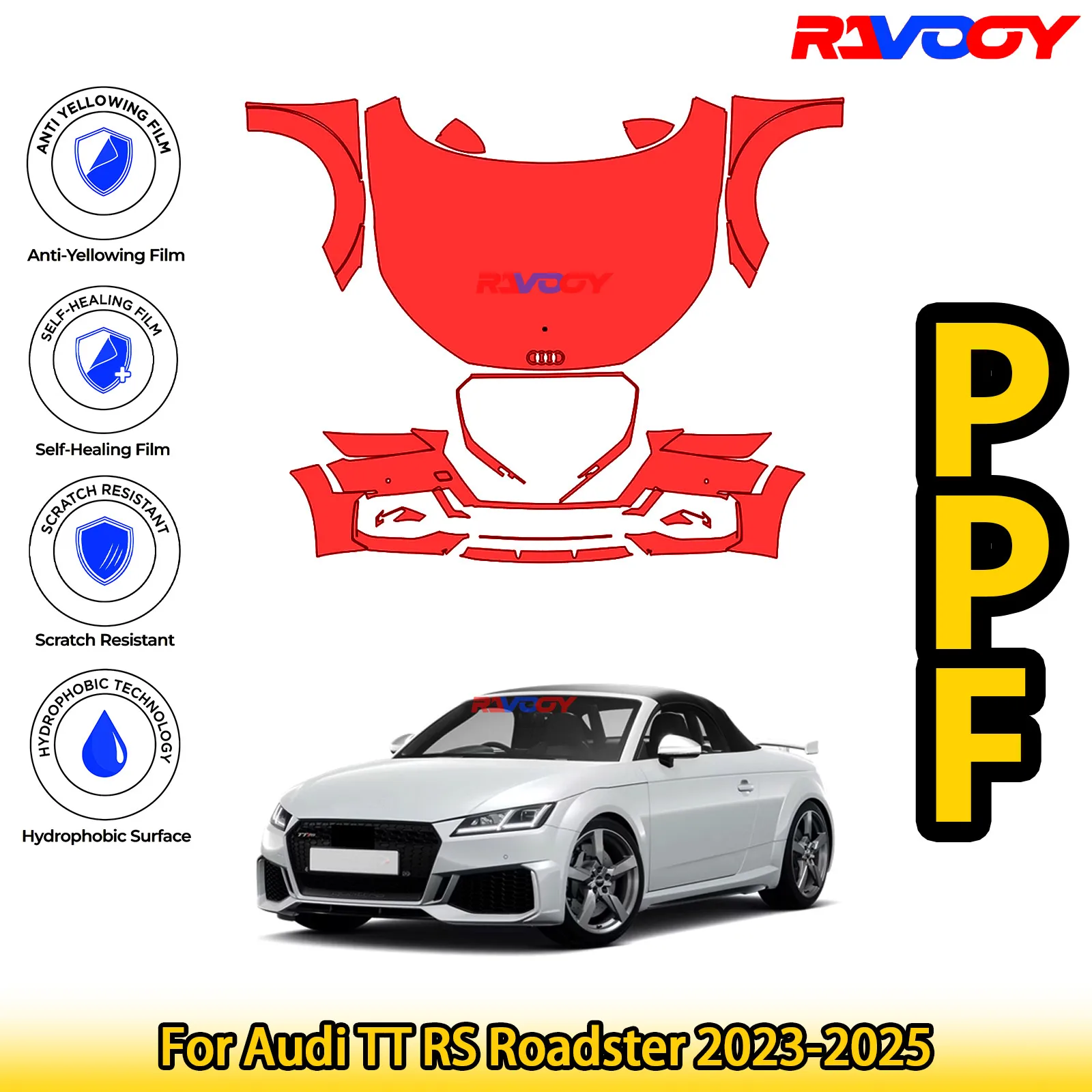 

Для Audi TT RS Roadster 2023-2025 глянцевый матовый черный предварительно вырезанный передний комплект PPF защитная пленка для краски