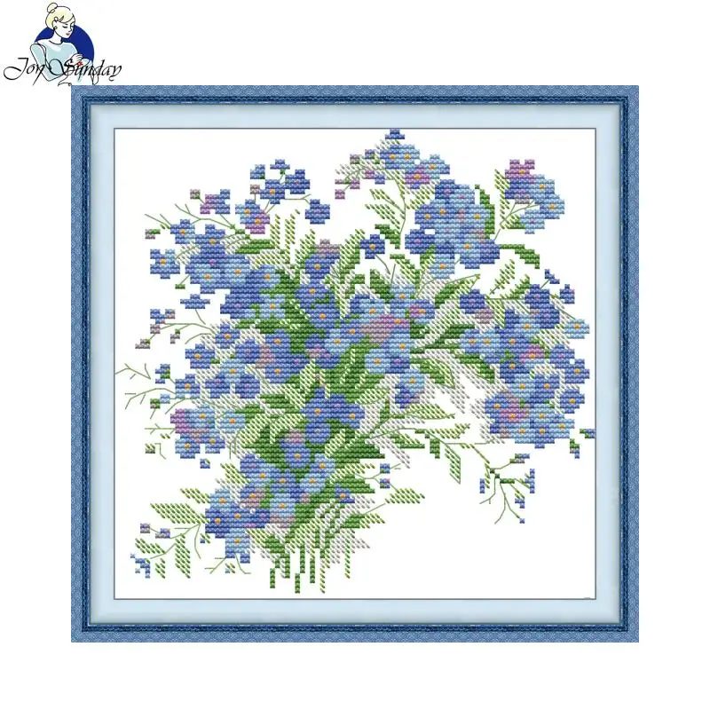 Joy Sunday Cross Stitch Kit Forget-me-not HD Pre Printed/unprinted Aida 16/14/11CT DMC Threads DIY Embroidery Kit Art Crafts New