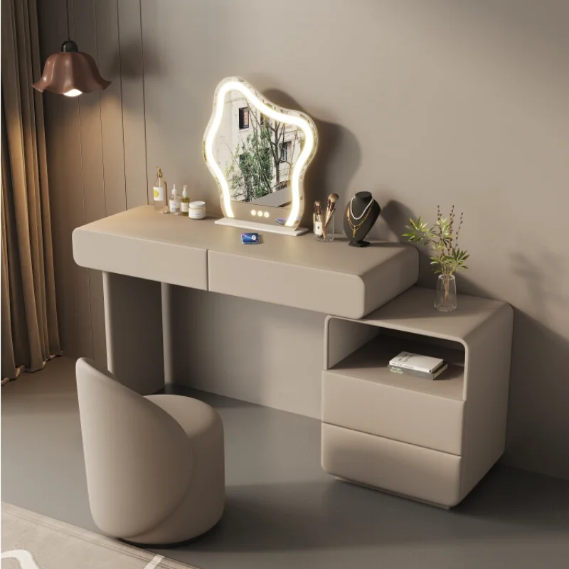 

With Drawer Vanity Dressing Table Nordic Luxury Makeup Mirrors Dresser Led Lights Mirrors Coiffeuse De Chambre Room Furniture