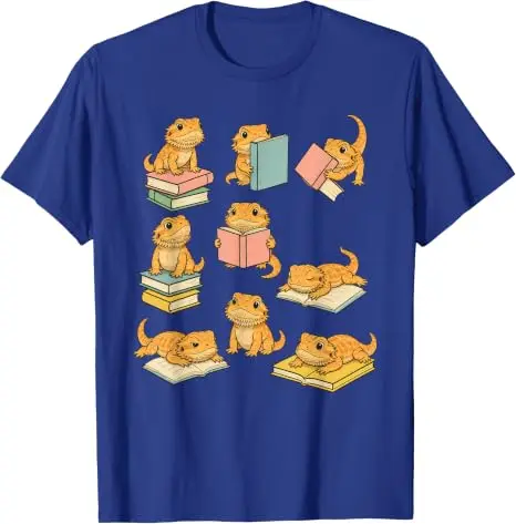 Lustiges T-Shirt mit bärtigen Drachen, die Bücher lesen, Y2k Back To School Reader Graphic Apparel, T-Shirts für den ersten Schultag, für Schüler und Lehrer – Detail 15