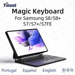 Teclado mágico con retroiluminación para tableta Samsung Galaxy Tab S7 Plus, S8, S7 FE, 12,4 pulgadas, 11, android, cubierta inteligente, coreano, portugués