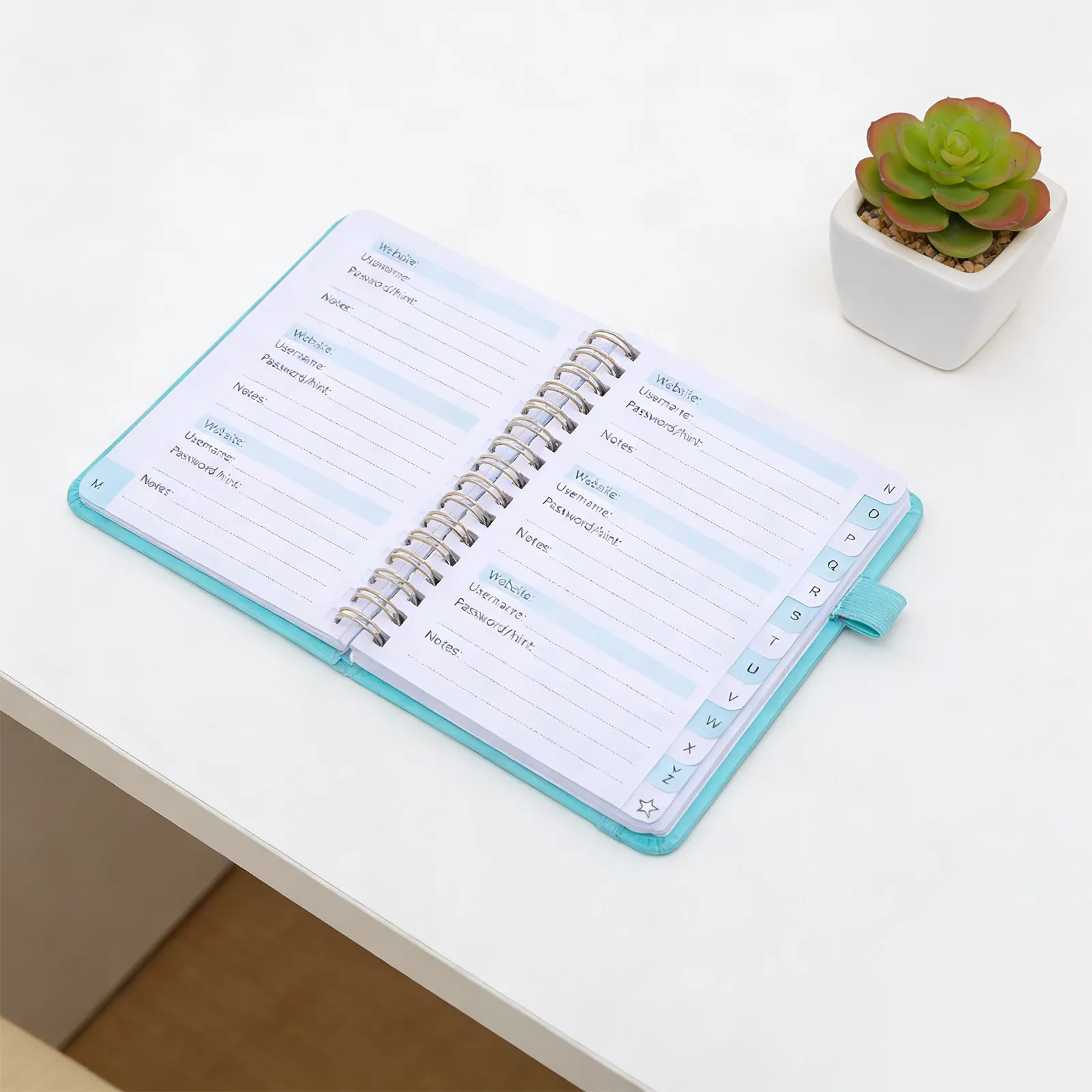 

Блокнот-органайзер для паролей с алфавитными разделителями, на спирали, 5.7x4.7, для интернет-адресов, для дома и офиса, 56 листов, 112 мест